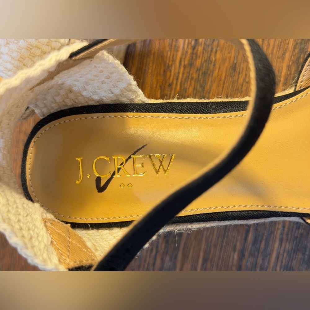 J. Crew Black Canvas Espadrille Wedge Ankle-Strap Sandals - Picture 12 of 16